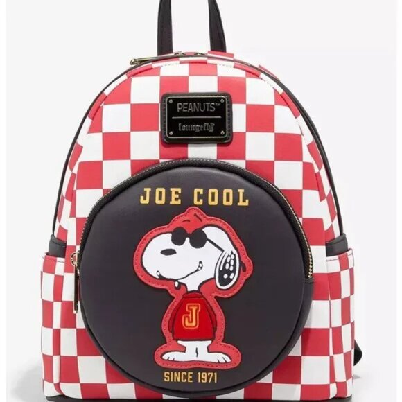 Peanuts Snoopy Joe Cool Loungefly Red Checkered Mini Backpack NWT main image 5